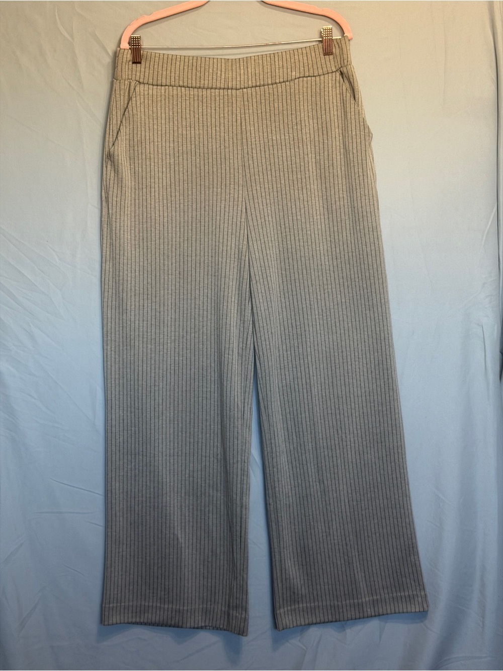 B.Young Womens Wide-Leg Pinstripe Pants XL Taupe Pockets Office Workwear Casual